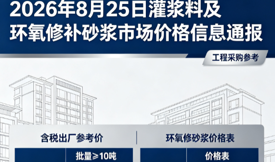 宁蒗2026年8月25日灌浆料及环氧修补砂浆市场价格信息通报
